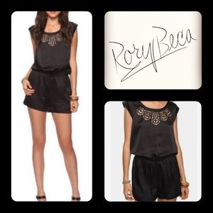 🪶3/$35 New! RORY BECA F21 Collab. Black Satin Cut-Out Tie-Waist Shorts Romper-S